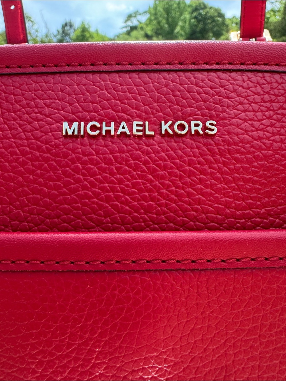Michael Kors Red Pebbled Leather Tote - Picture 2 of 6